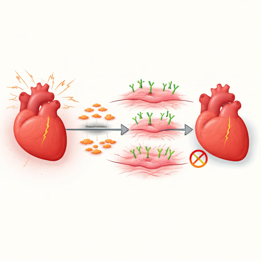 Figure 1. How blocking a surface protein on heart support cells can limit stiff scarring and help the heart keep pumping effectively.
