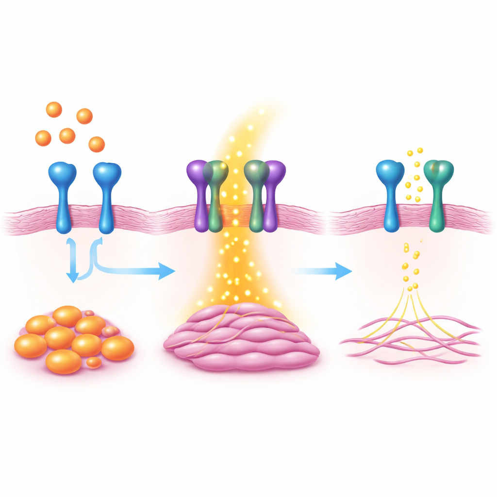 Figure 2. How a surface protein teams up with a growth-signal receptor on heart cells to ramp up or reduce scar fiber production.