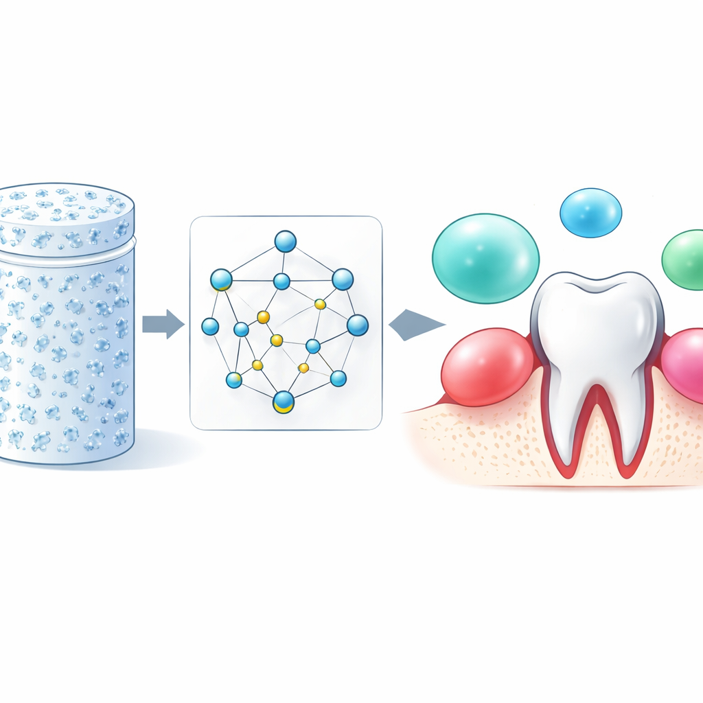 Figure 1. Computergeleide ontwerp zet kleine moleculen om in tandondersteunende antibacteriële gels voor de behandeling van tandvleesontsteking.