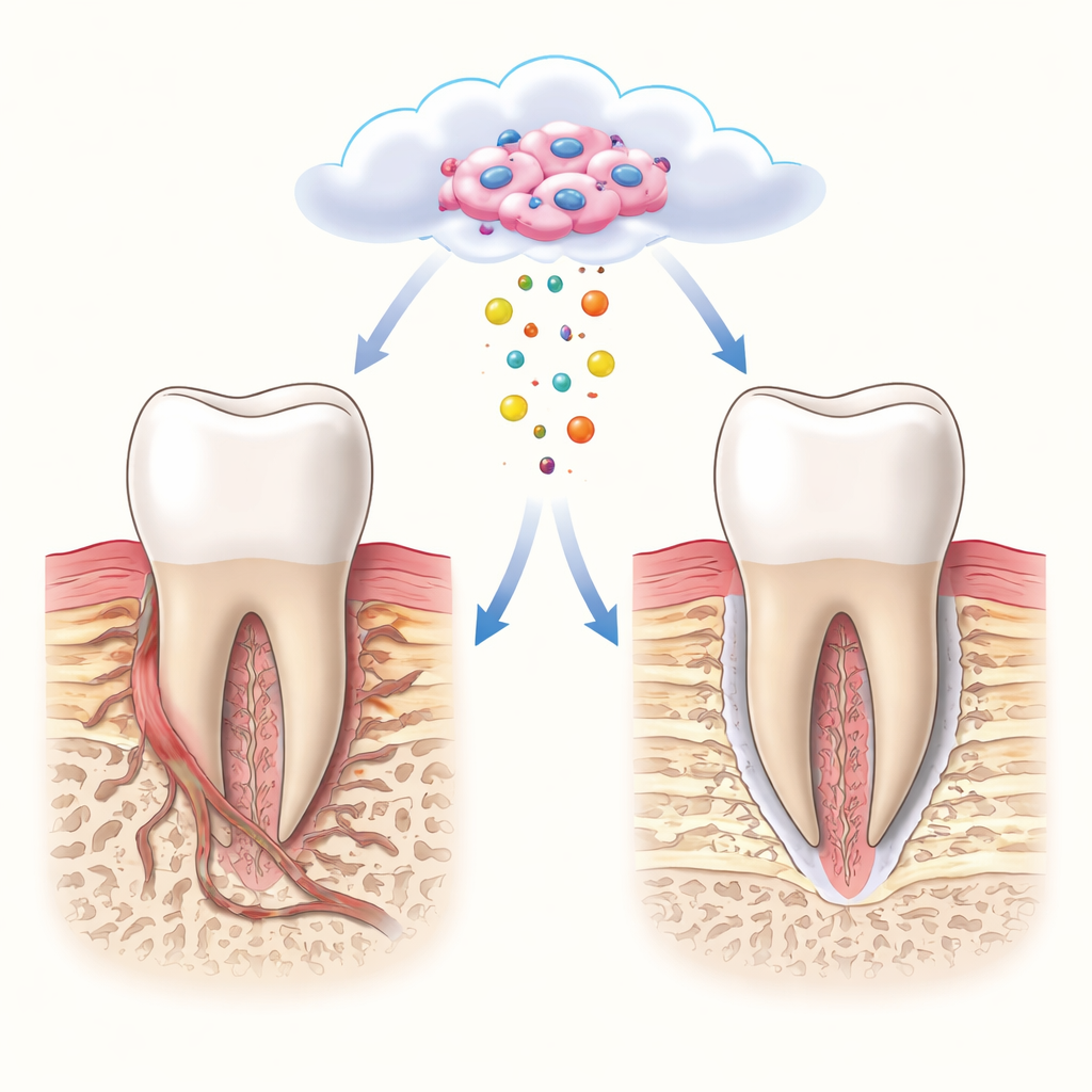 Figure 1. Door immuunsysteem gevormde vesicles helpen volwassen tandondersteunende weefsels terug te groeien in hun oorspronkelijke gelaagde structuur.