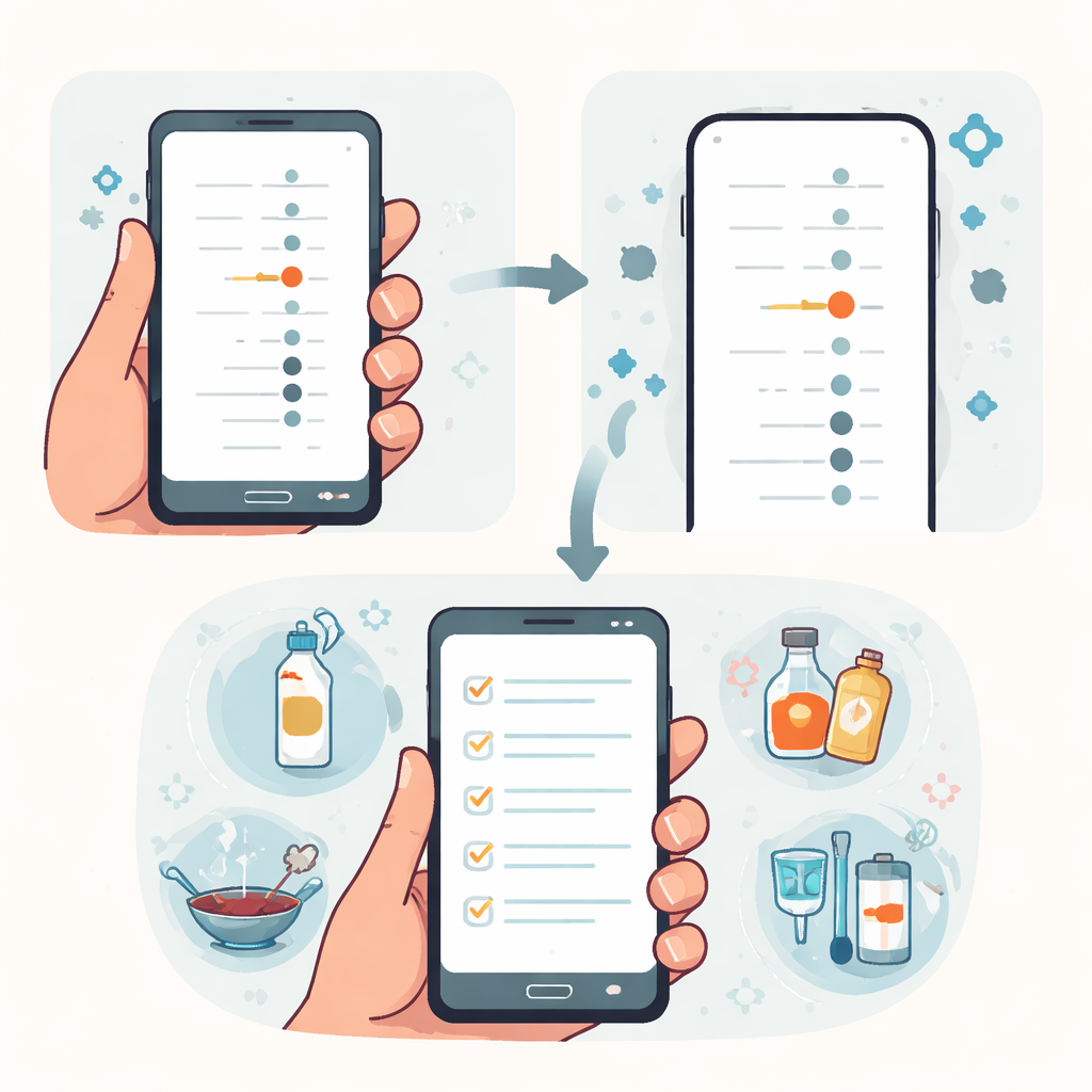 Figure 2. Stapsgewijze telefoontutorial die iemand begeleidt bij het lezen van een puntgrafiek van hun chemische niveau en het kiezen van acties om blootstelling te verminderen.