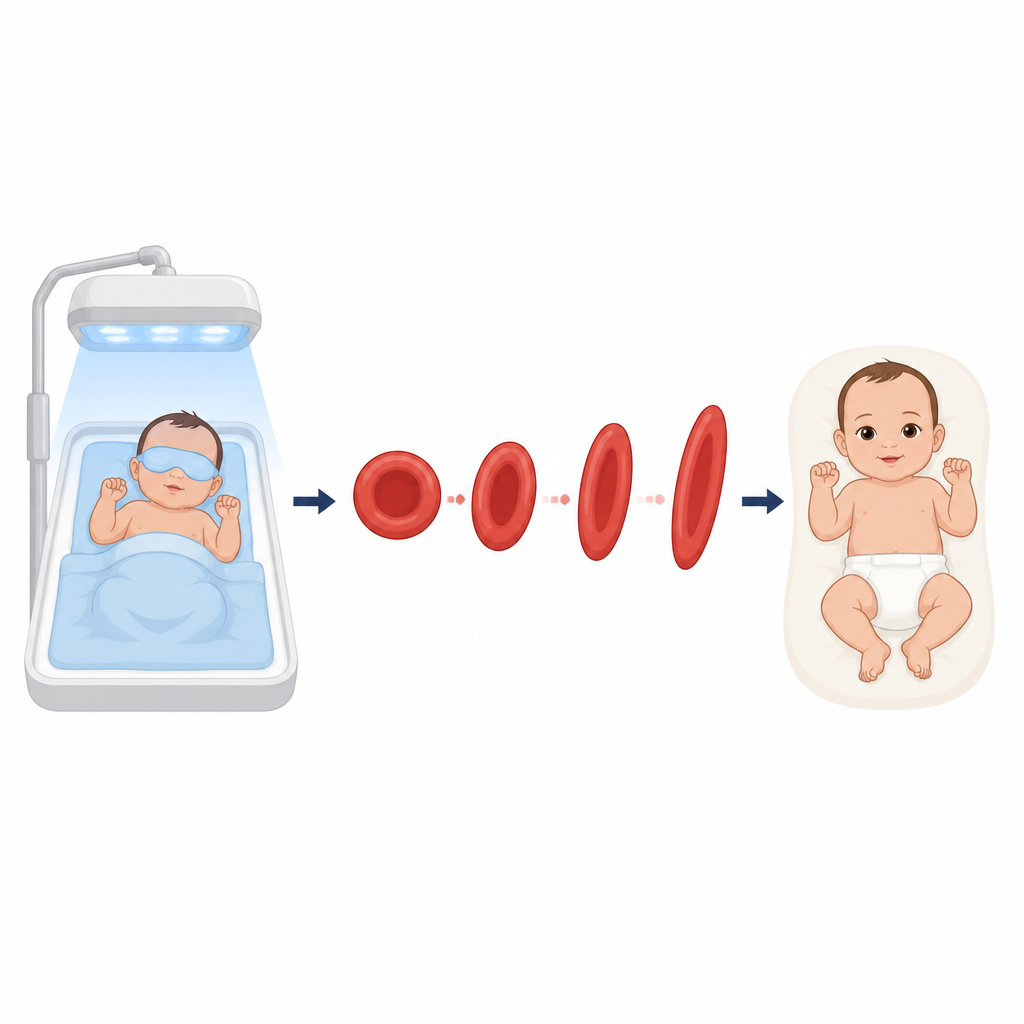 Figure 1. Wie ein vererbtes Formproblem der roten Blutkörperchen bei Neugeborenen frühe Gelbsucht auslösen kann, meist aber mild verläuft.