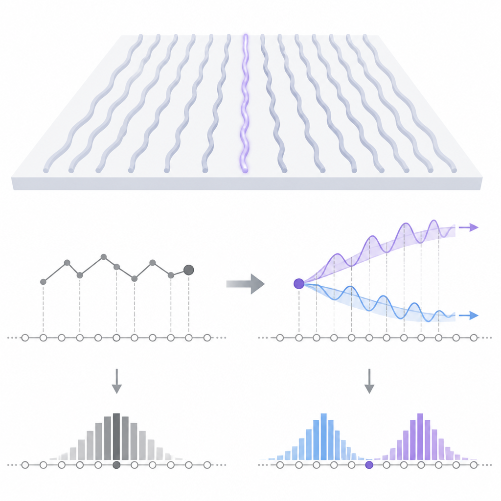 Figure 1. Cómo un paseo cuántico especialmente diseñado permite que una partícula se disperse más rápido y con más direccionalidad que en un paseo aleatorio clásico.