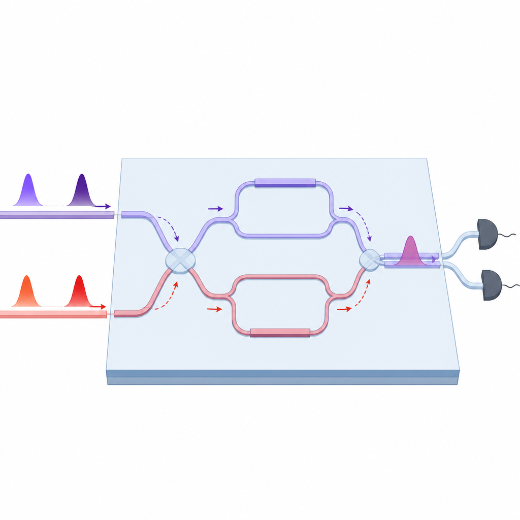 Figure 2. How a fast on-chip switch overlaps early and late light pulses so every photon contributes to secure quantum interference.