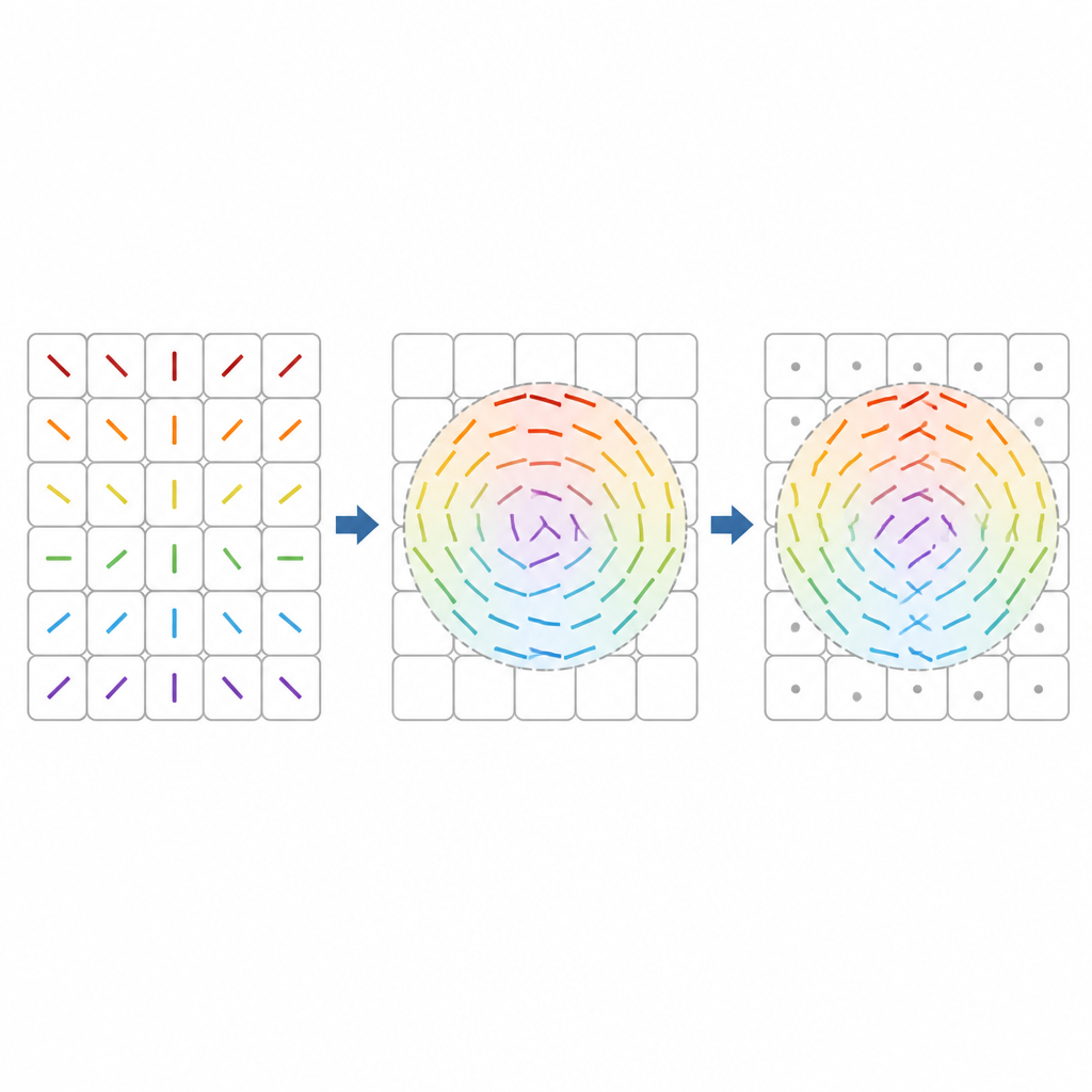 Figure 2. Schritt-für-Schritt-Entstehung von Skyrmion-Mustern in einem Array von Verzögerern, die unter Rauschen intakt bleiben