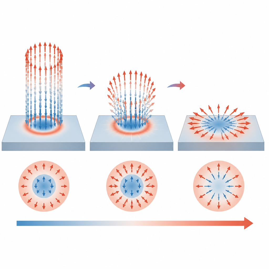 Figure 2. How small wavelength changes reshape a light whirlpool from a sharp ring to a broad radial pattern.