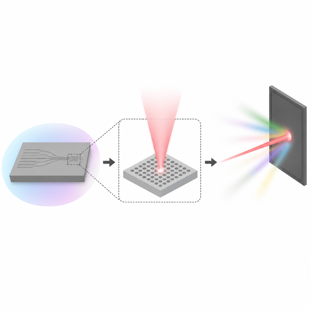 Figure 1. Jak niewielki wzorzec na chipie może emitować pojedynczą, czystą wiązkę laserową, która pozostaje stabilna w szerokim zakresie mocy.