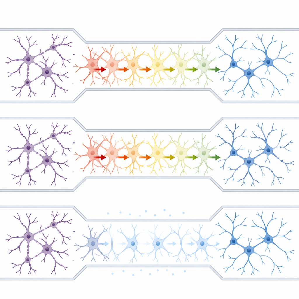 Figure 2. Calciumgolven in astrocyten zenden excitotoxische schade over tussen neurongroepen en kunnen worden verminderd door een beschermende behandeling.