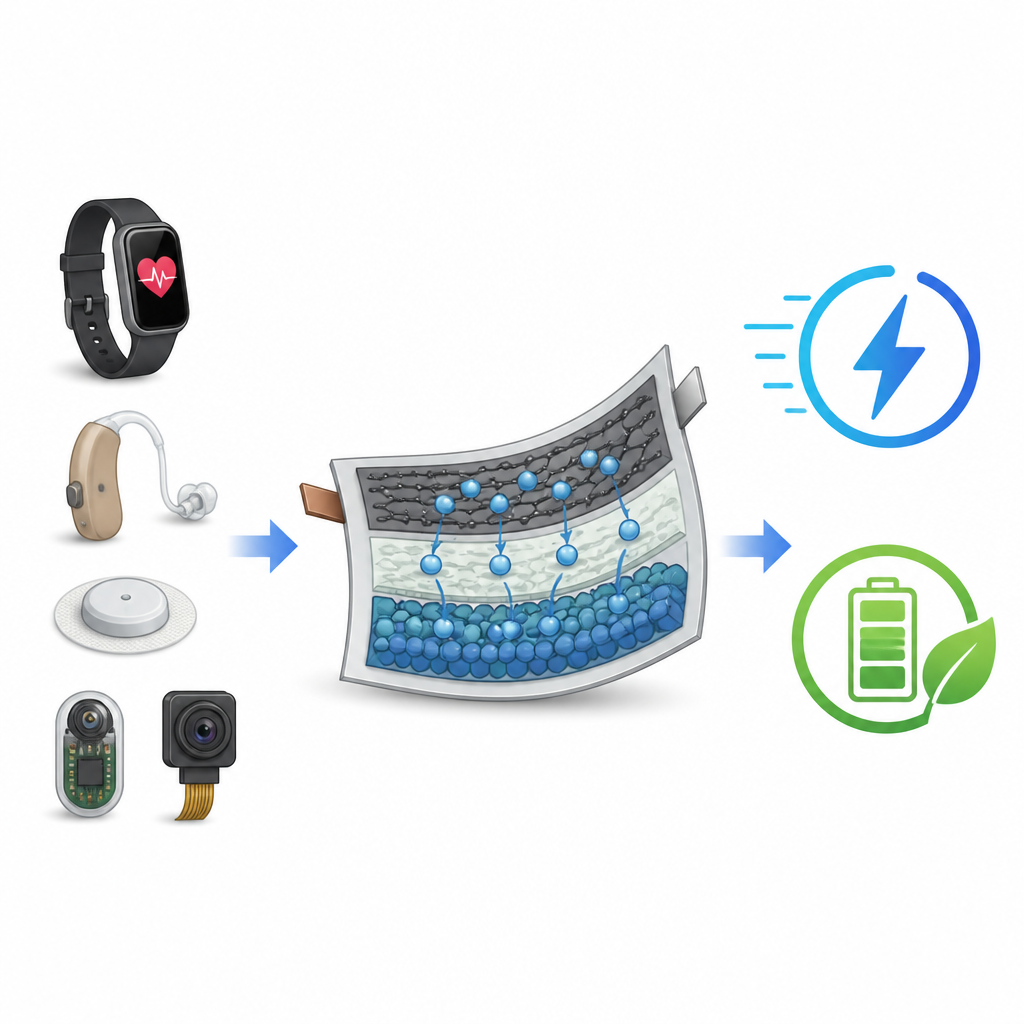 Figure 1. Kleine apparaten die worden aangedreven door een flexibele microbatterij die meer energie opslaat en langer meegaat in een zeer compacte ruimte.