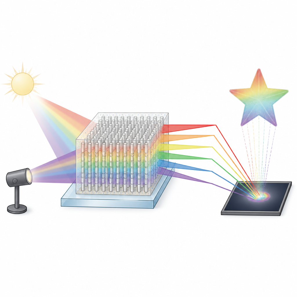 Figure 1. Flache lichtformende Oberfläche aus einem neuen Verbund lenkt ultraviolettes bis sichtbares Licht für Hologramme und Linsen.