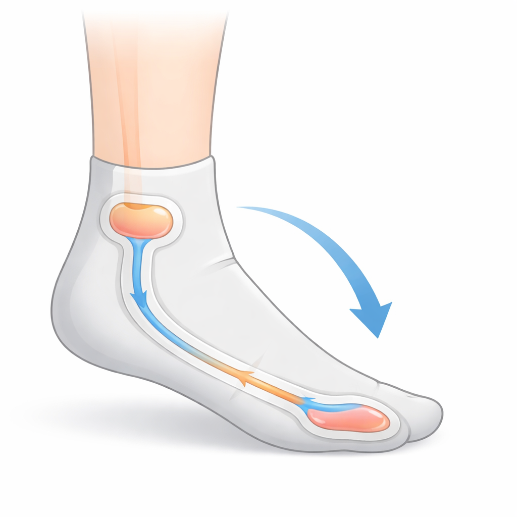 Figure 1. Body movement in a soft sock drives fluid through a tiny channel to show motion-powered wearable pumping.