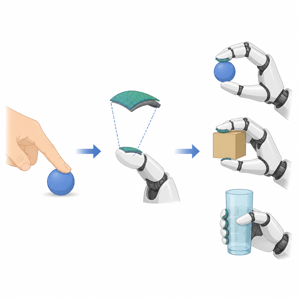 Figure 1. Come un sensore di tocco delle dimensioni di un polpastrello permette ai robot di percepire gli oggetti più come fa un dito umano.