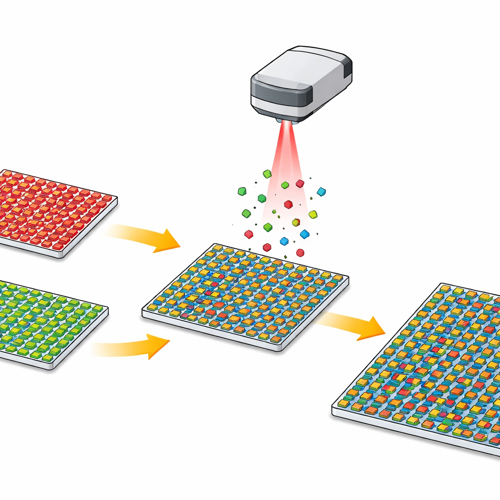 Figure 1. Hoe laser en lijm vele kleine gekleurde LED-chips op één display plaatsen voor heldere fullcolourschermen
