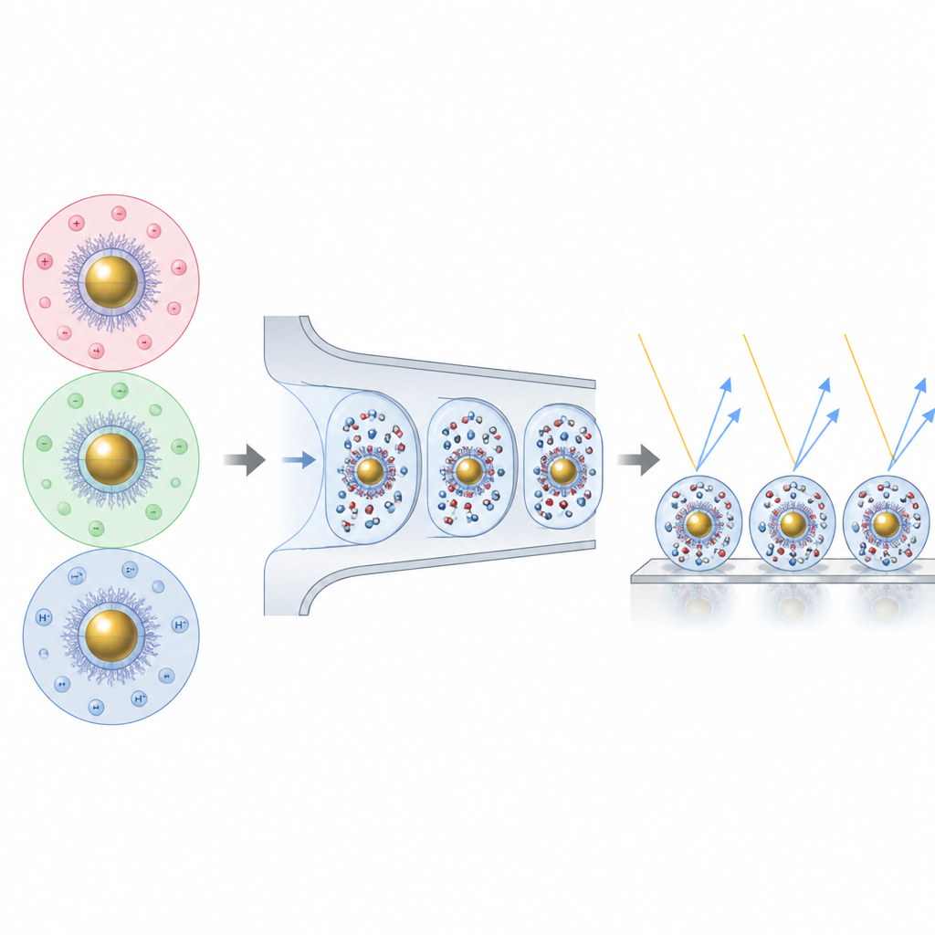 Figure 2. Nanoparticelle protette che restano operative in ambienti acidi e basici mentre goccioline e uno specchio potenziano il segnale Raman
