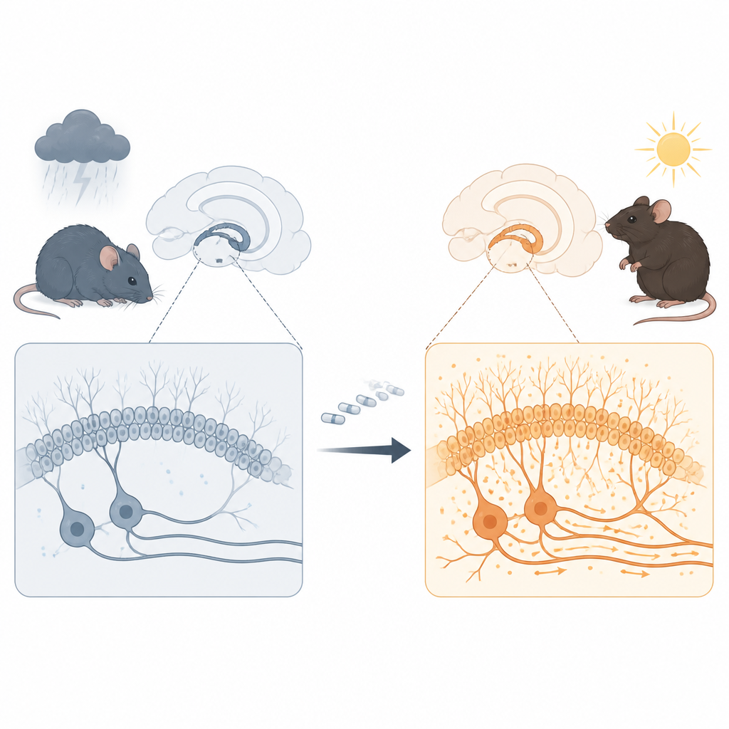 Figure 1. Chronische behandeling met antidepressiva herschakelt in de loop van de tijd een stressgevoelig hersencircuit om stemmingverbetering te ondersteunen.