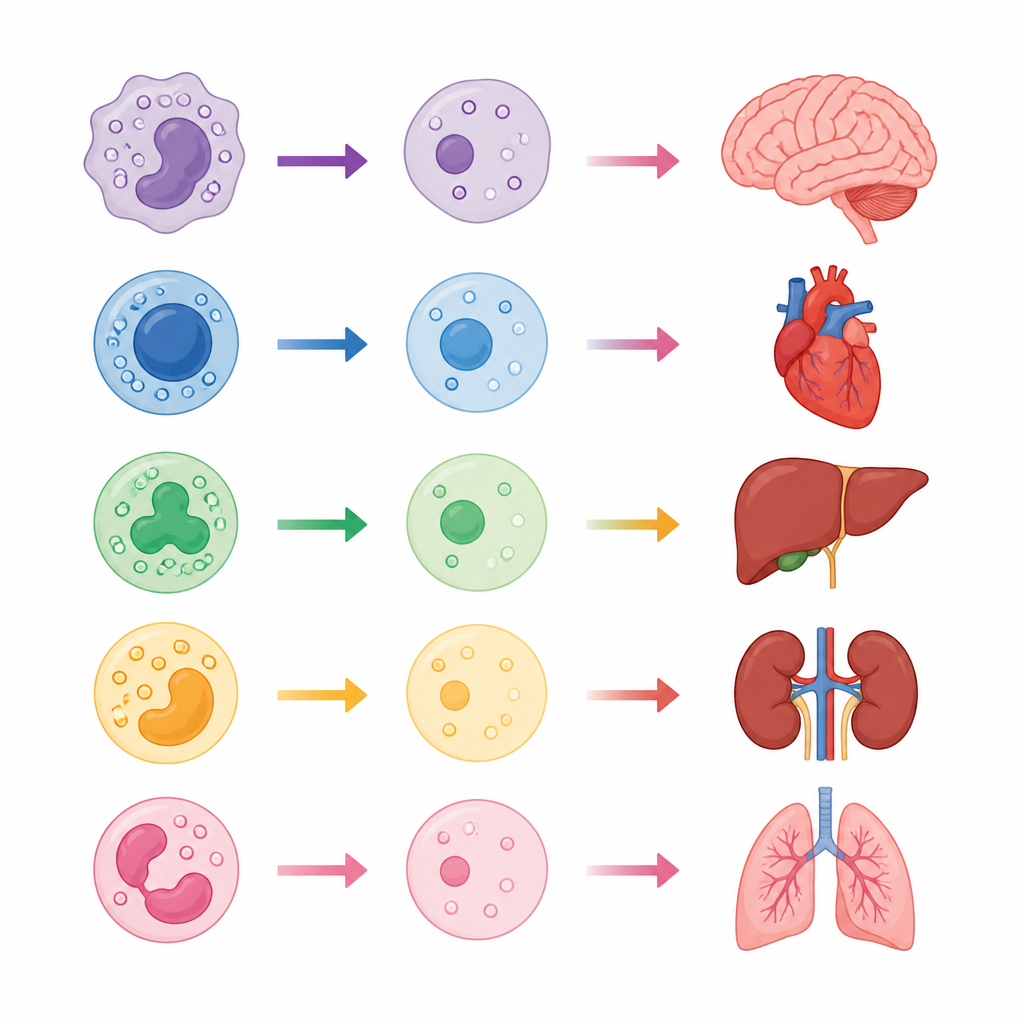 Figure 2. Farklı kan hücrelerinde değişen izlerin adım adım görünümü ve zararlı içimin etkilediği organlarla bağlantısı.