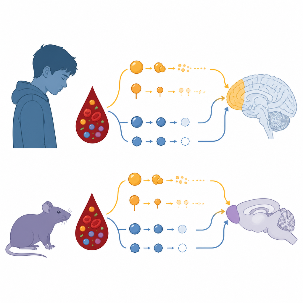 Figure 2. שינויים משותפים בליפידים בדם ובמוח אצל בני נוער ובעכברים לחוצים חושפים ביולוגיה משותפת אפשרית של דיכאון.