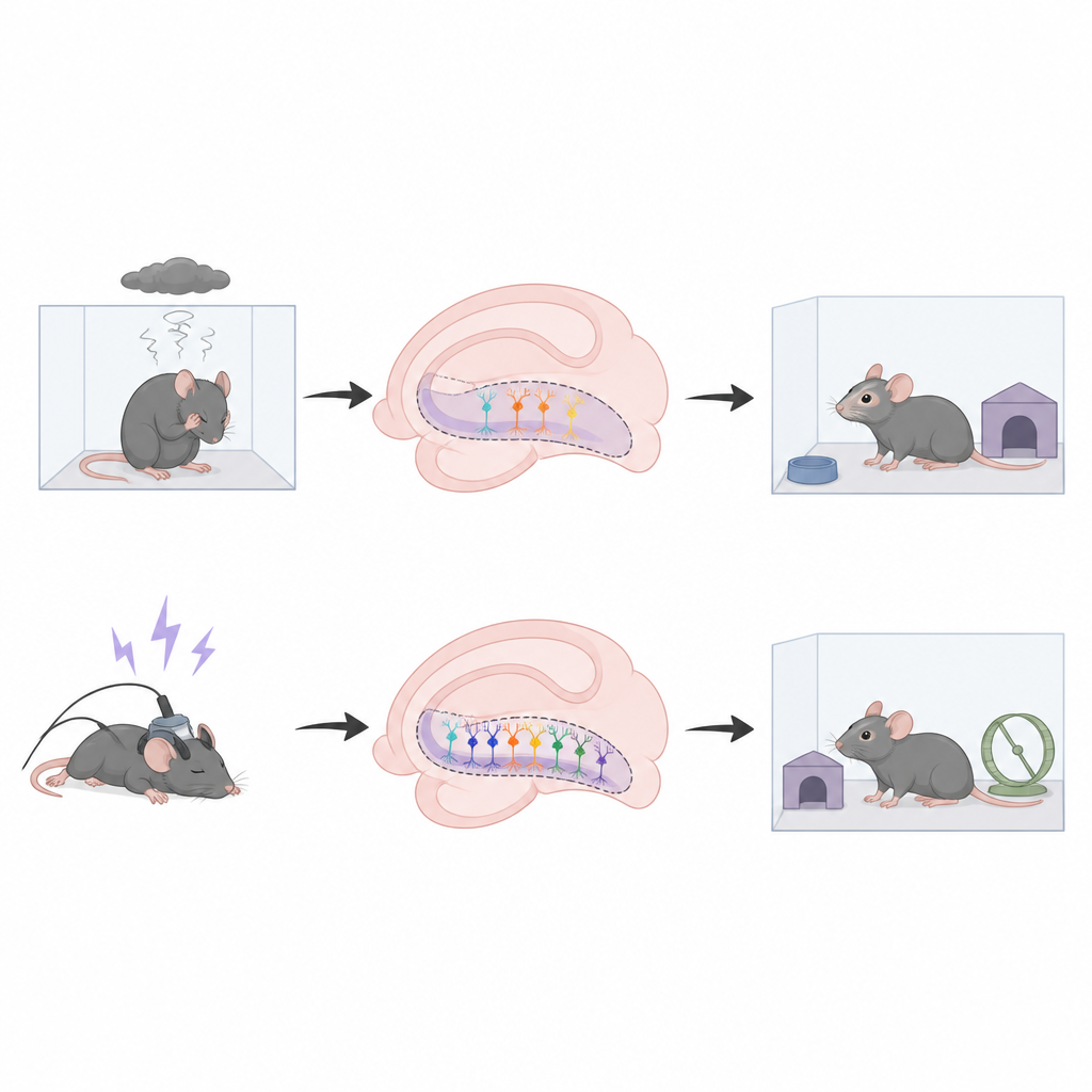 Figure 1. Shock cerebrali ripetuti aumentano i neuroni giovani dell’ippocampo che aiutano a trasformare comportamenti da stress in comportamenti più calmi.