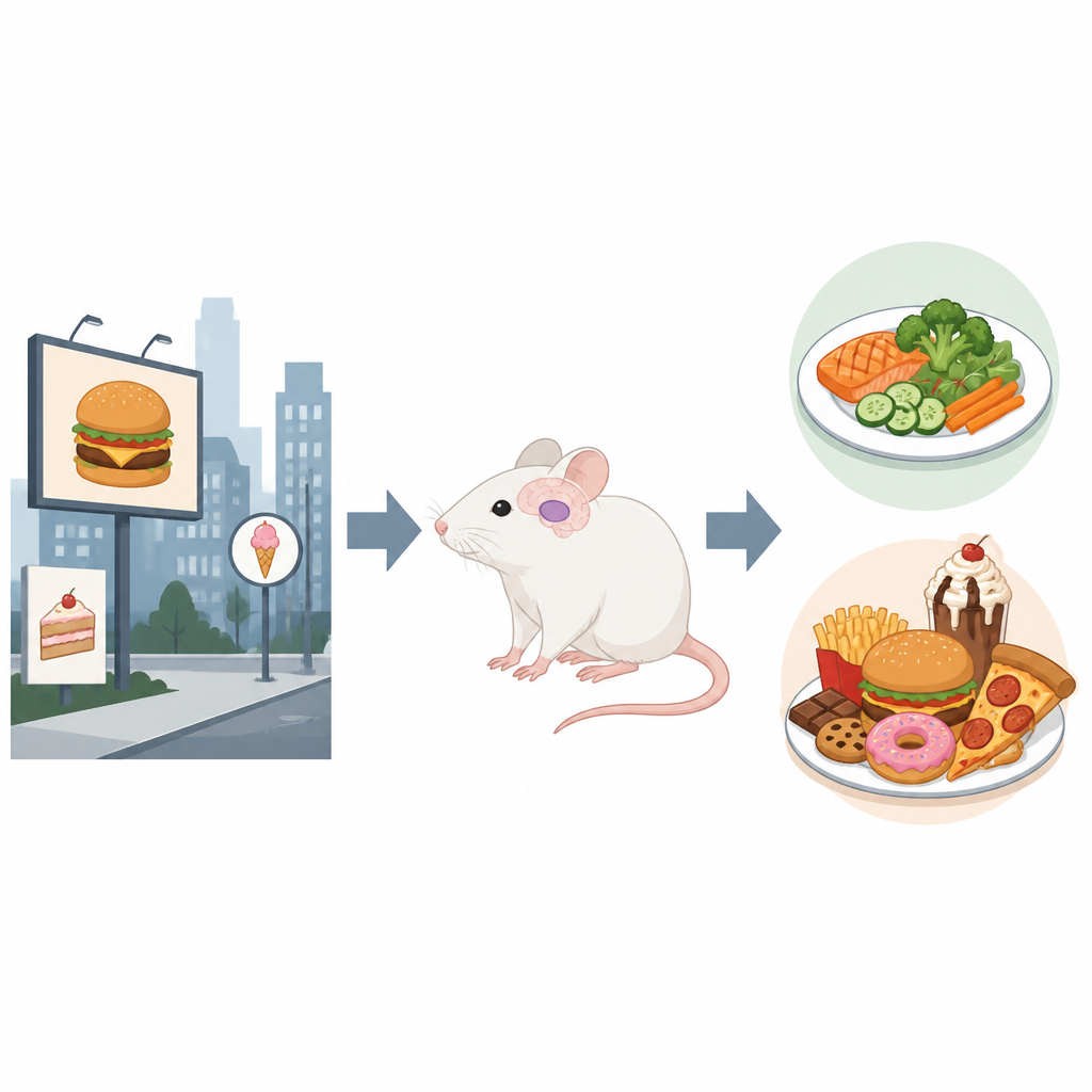 Figure 1. Wie Nahrungsreize und Hirnbelohnungsschaltkreise alltägliche Signale in starke Antriebe zum Essen verwandeln.
