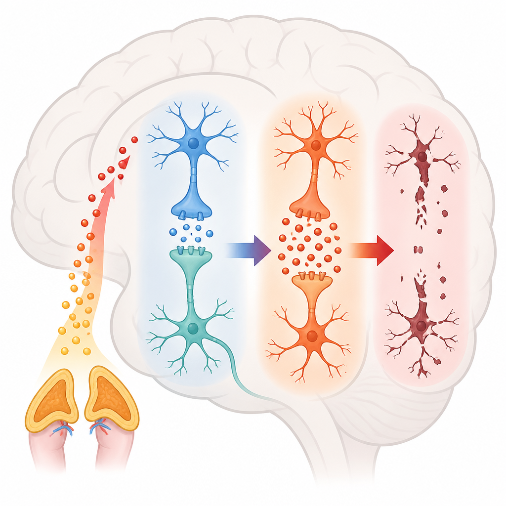 Figure 2. How rising stress hormones overactivate brain cells and lead to gradual neuron damage and memory loss.