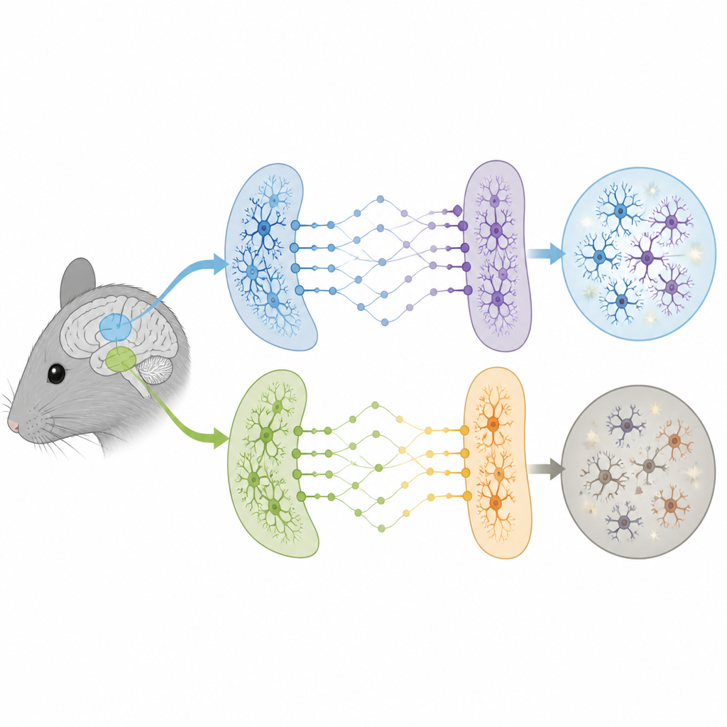 Figure 2. In bestimmten Gehirnregionen der Maus trennen sich verändernde Gen-Netzwerke Tiere, die auf Ketamin ansprechen, von solchen, die depressiv bleiben.