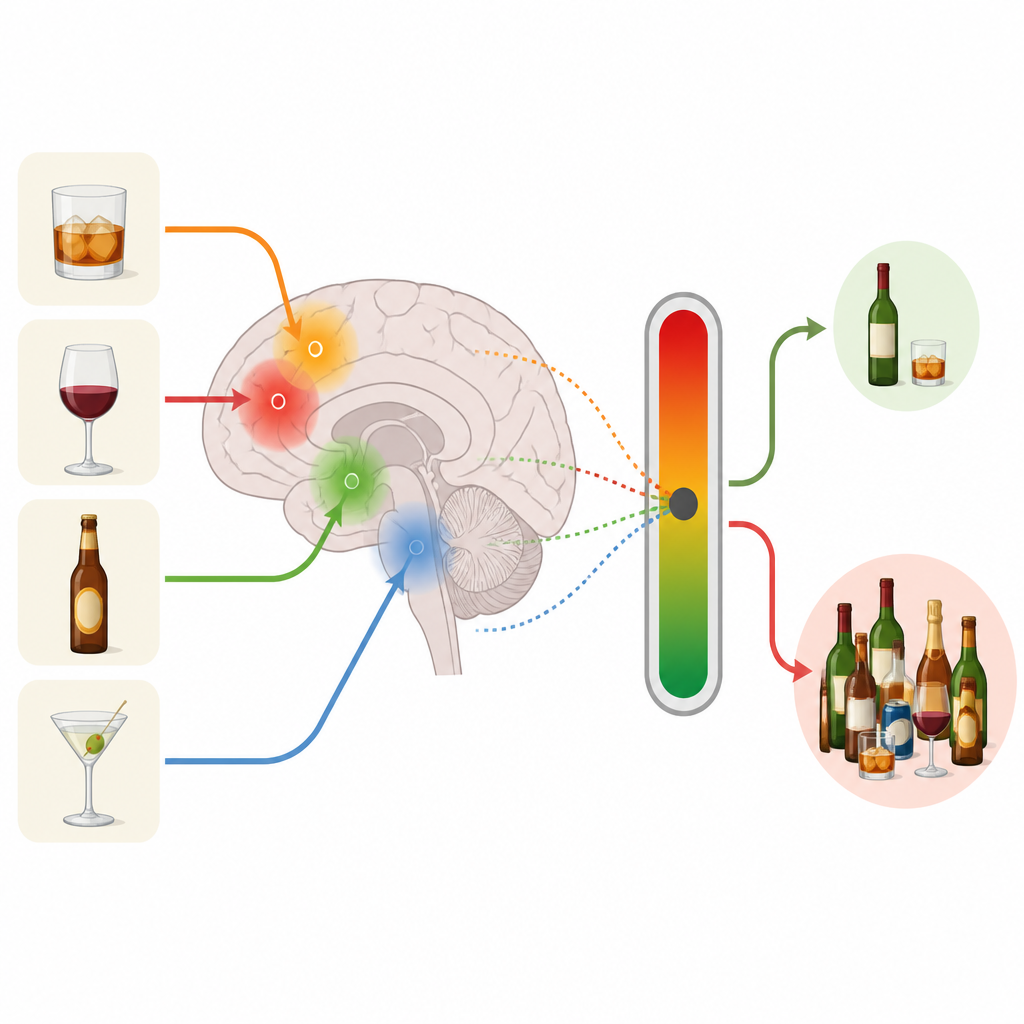 Figure 2. Wie ein messbares Gehirn-Verlangen-Muster Alkoholreize mit dem späteren Risiko für starken Alkoholkonsum verbindet.