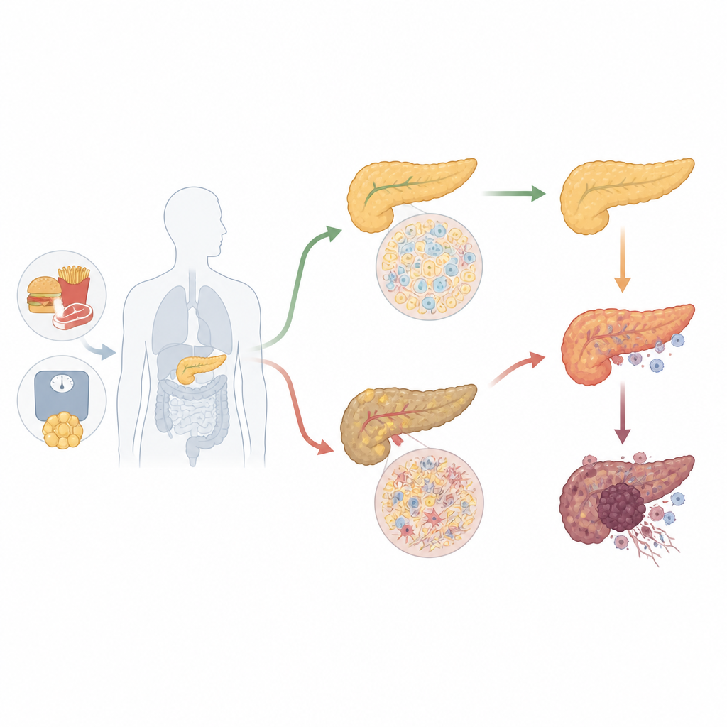 Figure 1. How disturbed fat control in the pancreas can turn healthy tissue into inflamed, tumor-prone pancreas
