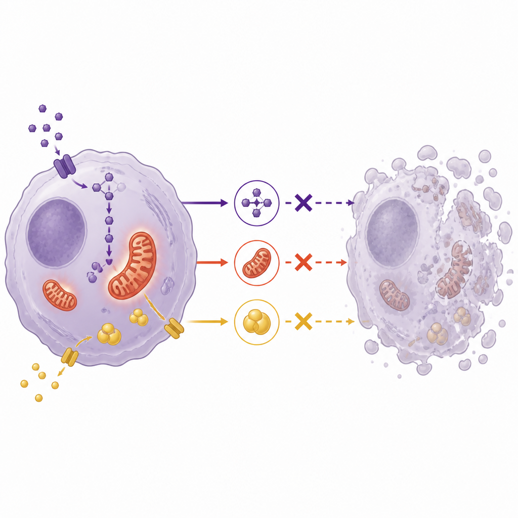 Figure 2. Blocking cancer cells’ key energy pathways can push diffuse large B cell lymphoma cells into death.