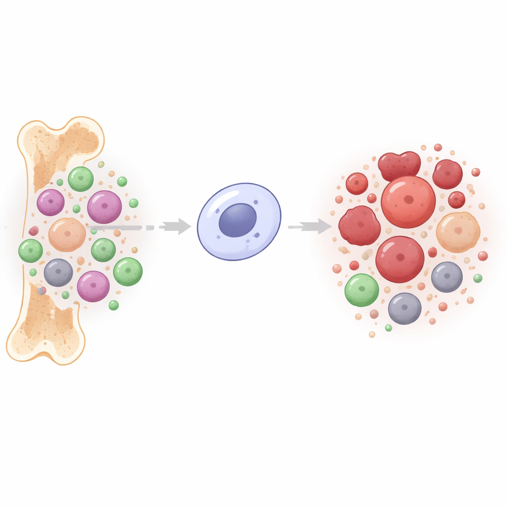 Figure 1. How loss of chromosome 7 in bone marrow stem cells drives aggressive blood cancer and weakens immune protection