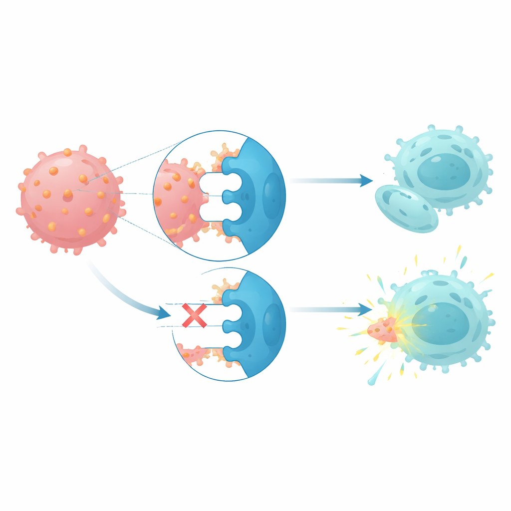 Figure 2. How CD112 on leukemia cells manipulates immune receptors to silence natural killer cells and how blocking them restores attack