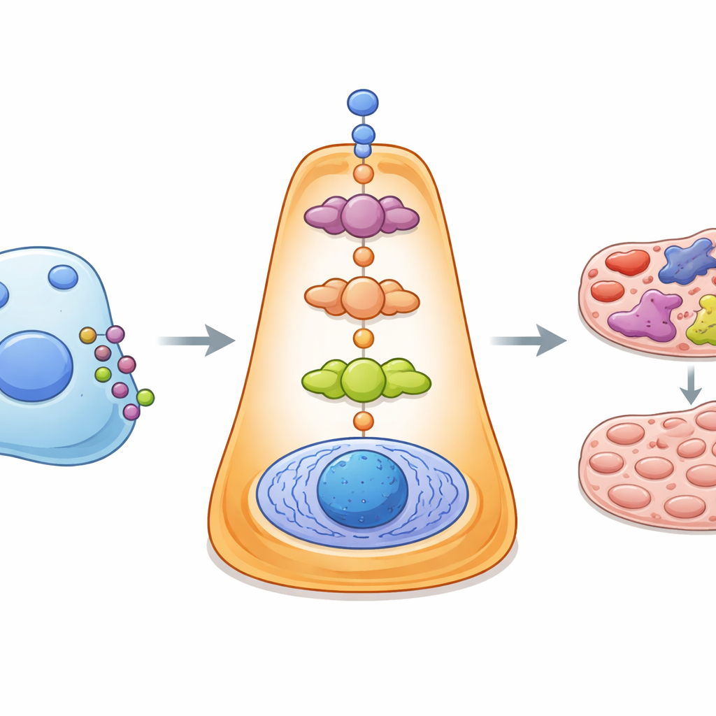 Figure 2. Het volgen van een signaal van de ene cel naar de intracellulaire route van een andere cel om de impact op ziek weefsel te onthullen