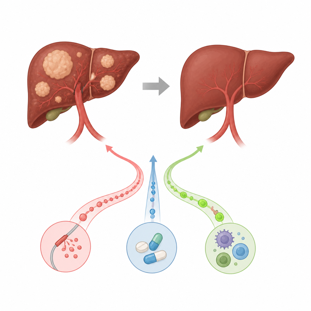Figure 1. How a three part treatment targets advanced liver tumors to improve control and enable surgery.