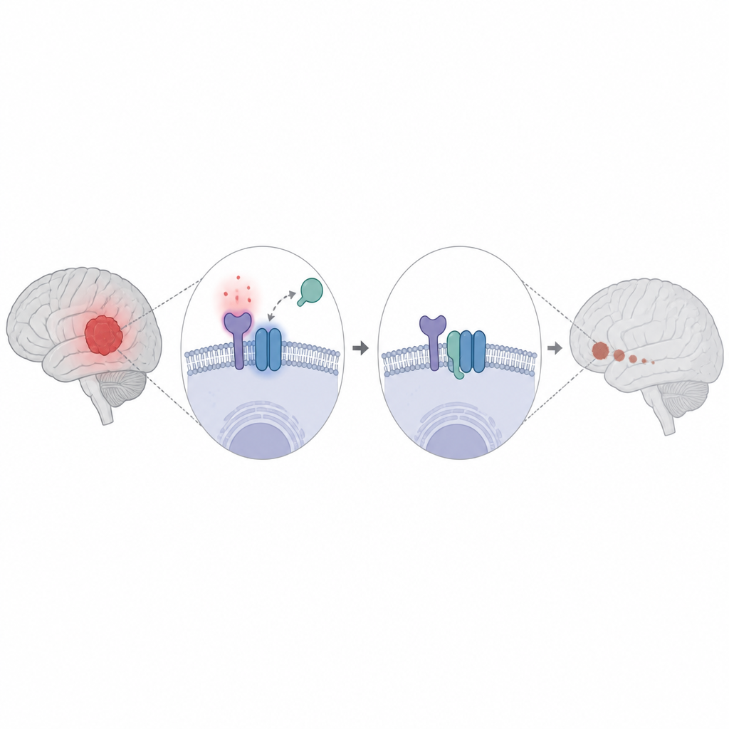 Figure 1. Surface teamwork between two proteins helps drive aggressive brain tumor growth but can be weakened to slow the cancer.