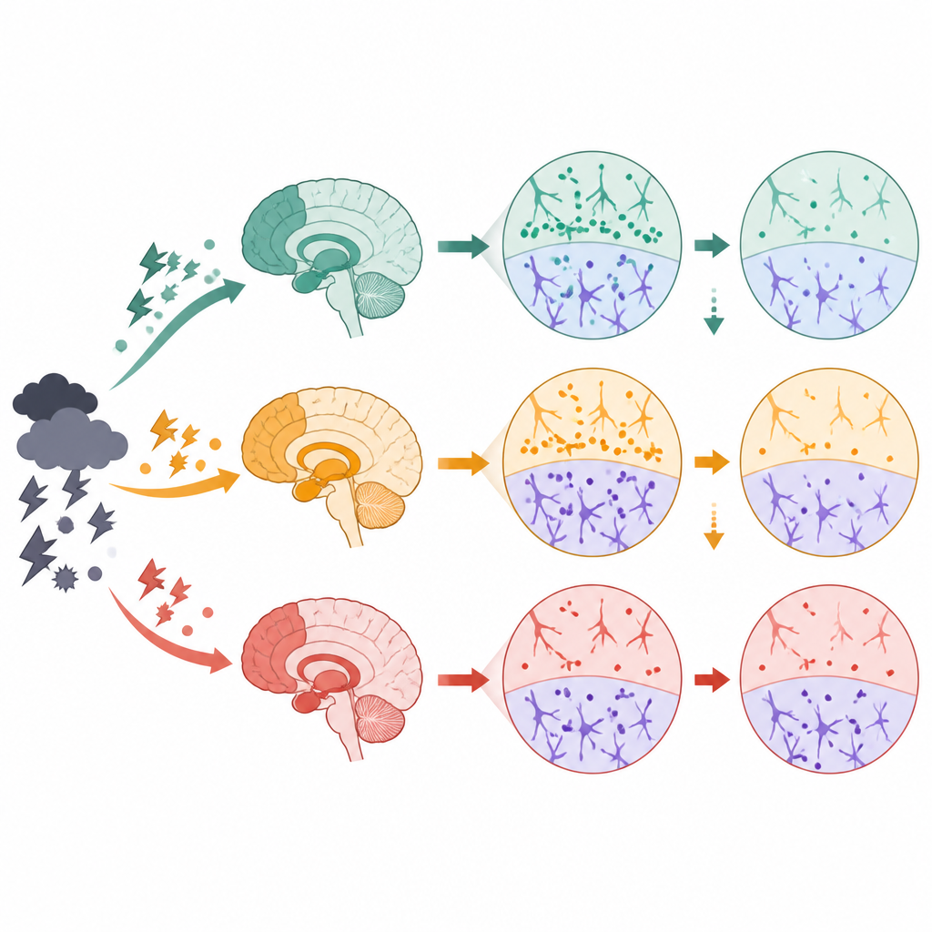 Figure 2. Come i segnali di stress modificano le connessioni sinaptiche in modo differente nei cervelli sani rispetto a quelli con psicosi iniziale.