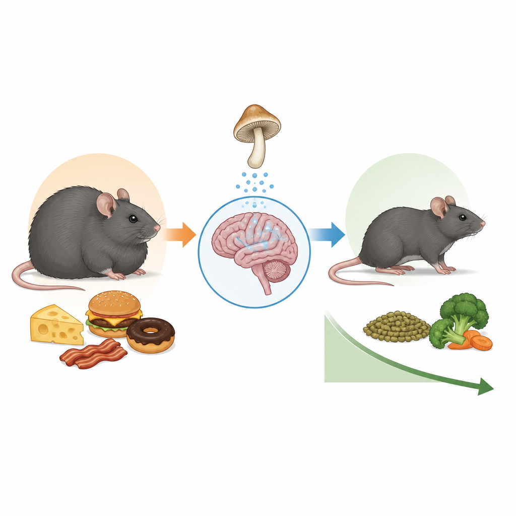 Figure 1. Una singola dose di psilocibina rende la dieta più efficace per la perdita di peso in topi obesi.