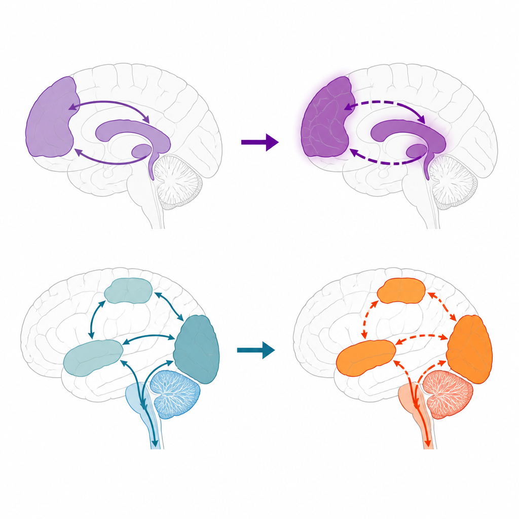 Figure 2. Two brain networks in depression show different disruption patterns in emotion control and body perception.