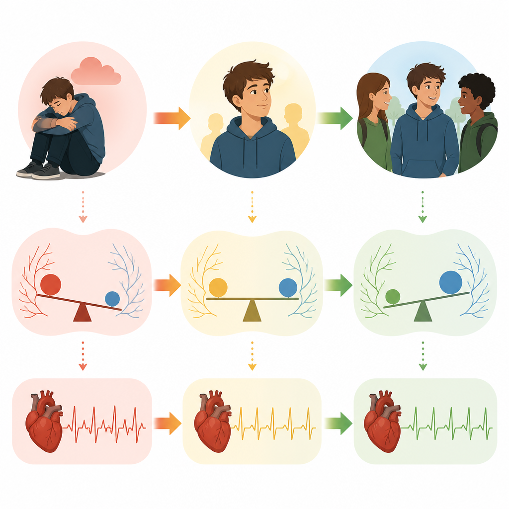 Figure 2. Wie Veränderungen in der Kontrolle des Herzrhythmus zeitlich vor besserer Stimmung und Funktion bei Jugendlichen eintreten