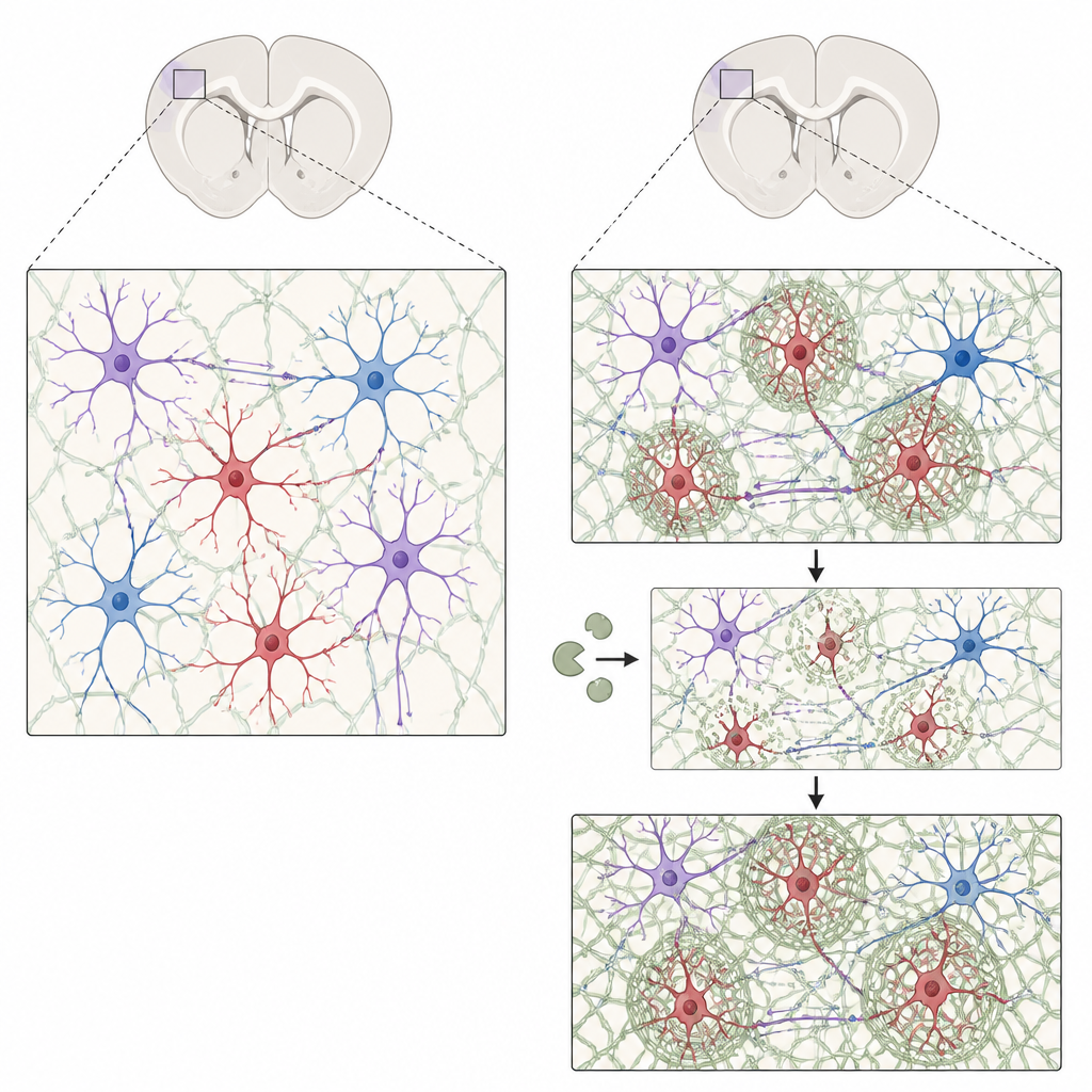 Figure 2. How cutting brain support mesh can trigger stiffer rebuilding that worsens cocaine driven behavior in mice