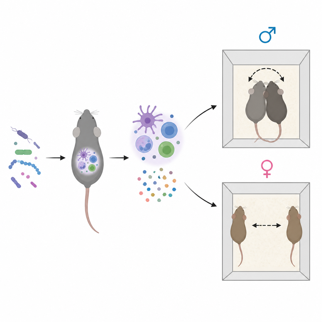 Figure 1. How a short bout of inflammation changes how closely male and female mice stay near one another.