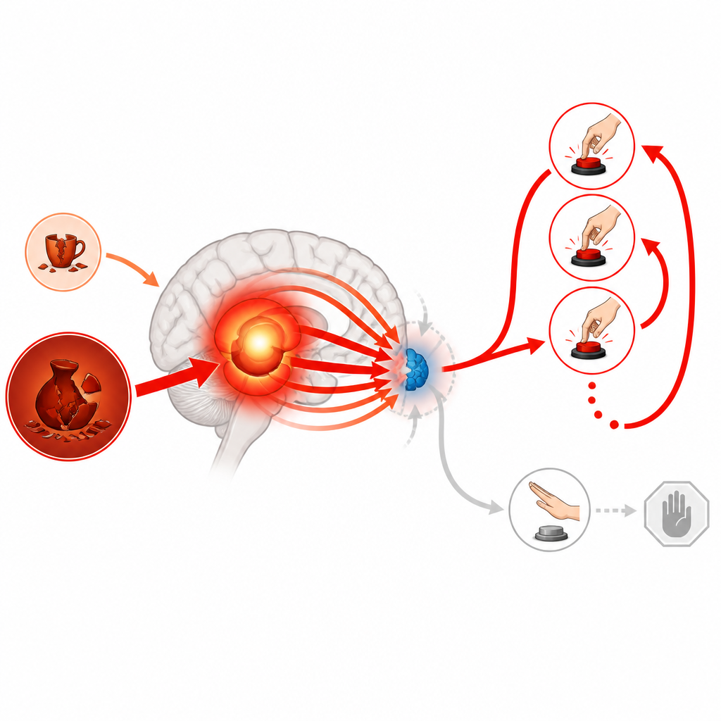 Figure 2. How intense brain responses to losses can overpower the brain’s braking system and weaken control over actions.
