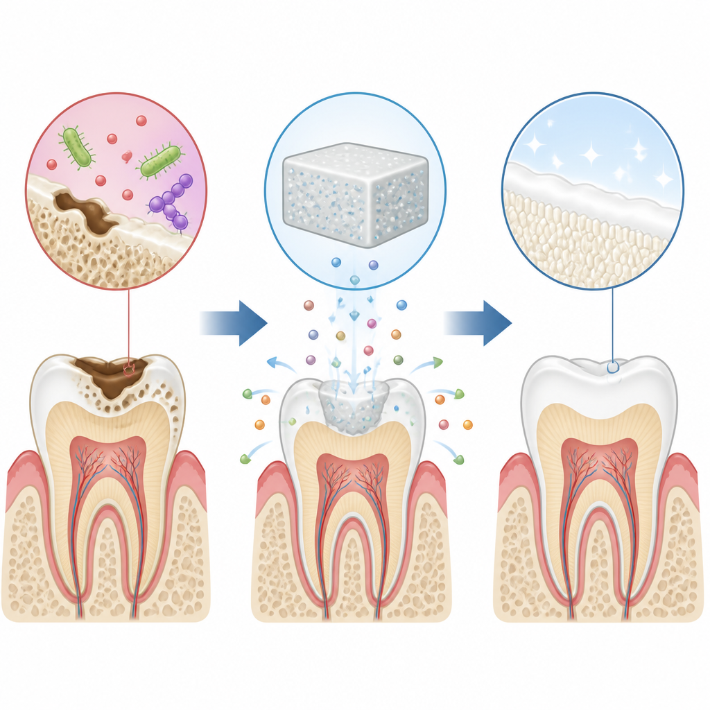 Figure 1. How special ion-releasing dental fillings may help protect teeth from decay over time