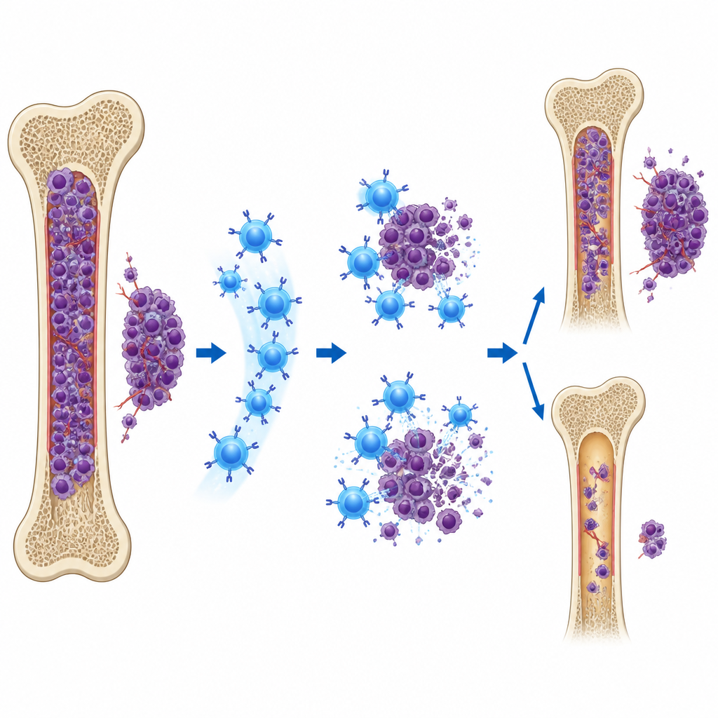 Figure 2. How heavy and widespread myeloma at CAR T infusion weakens the treatment’s ability to control the disease.