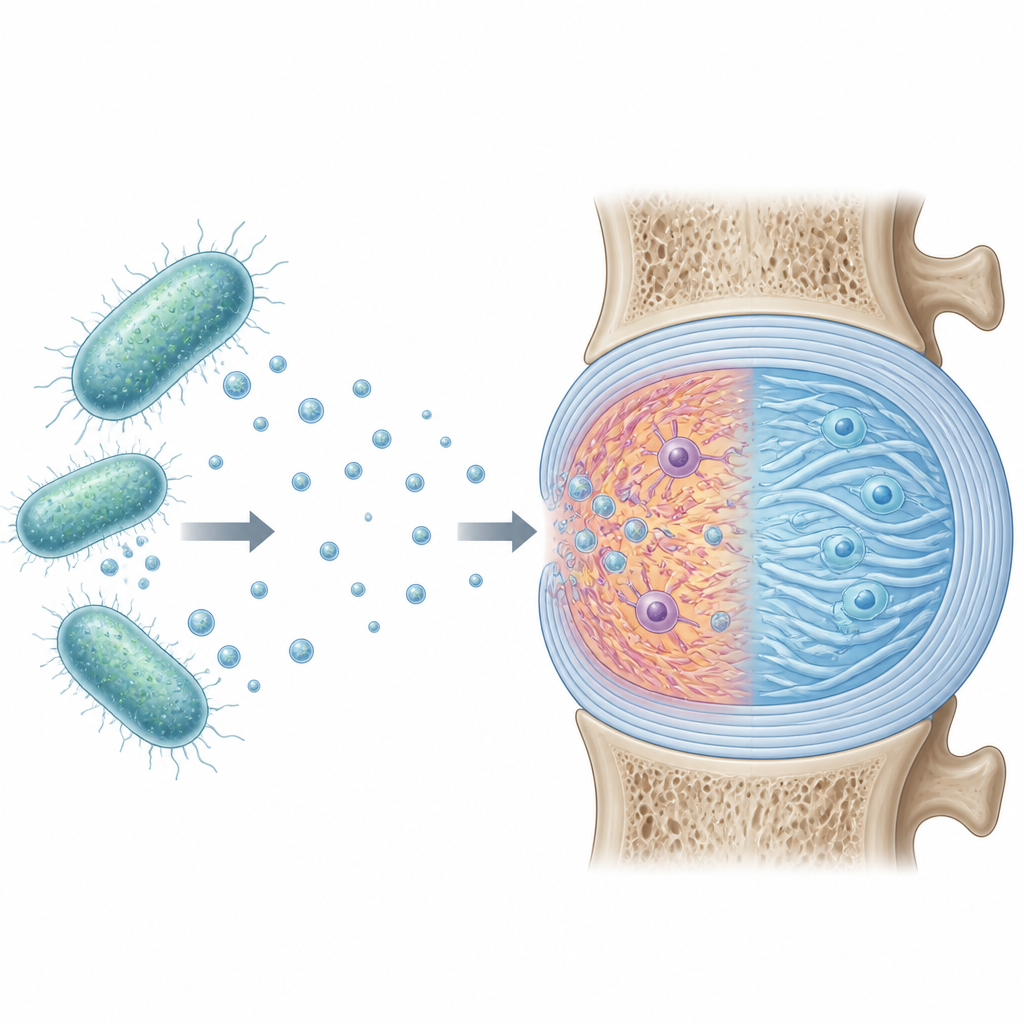 Figure 2. Tiny packets from gut bacteria travel to spine discs and help repair their cushioning structure