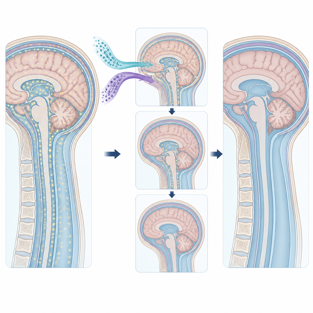Figure 2. How combination treatment lowers tumour DNA in brain fluid step by step, matching better outcomes