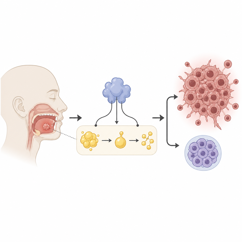 Figure 1. How a control protein and fat-related molecule help mouth tumor cells stay aggressive and hard to treat