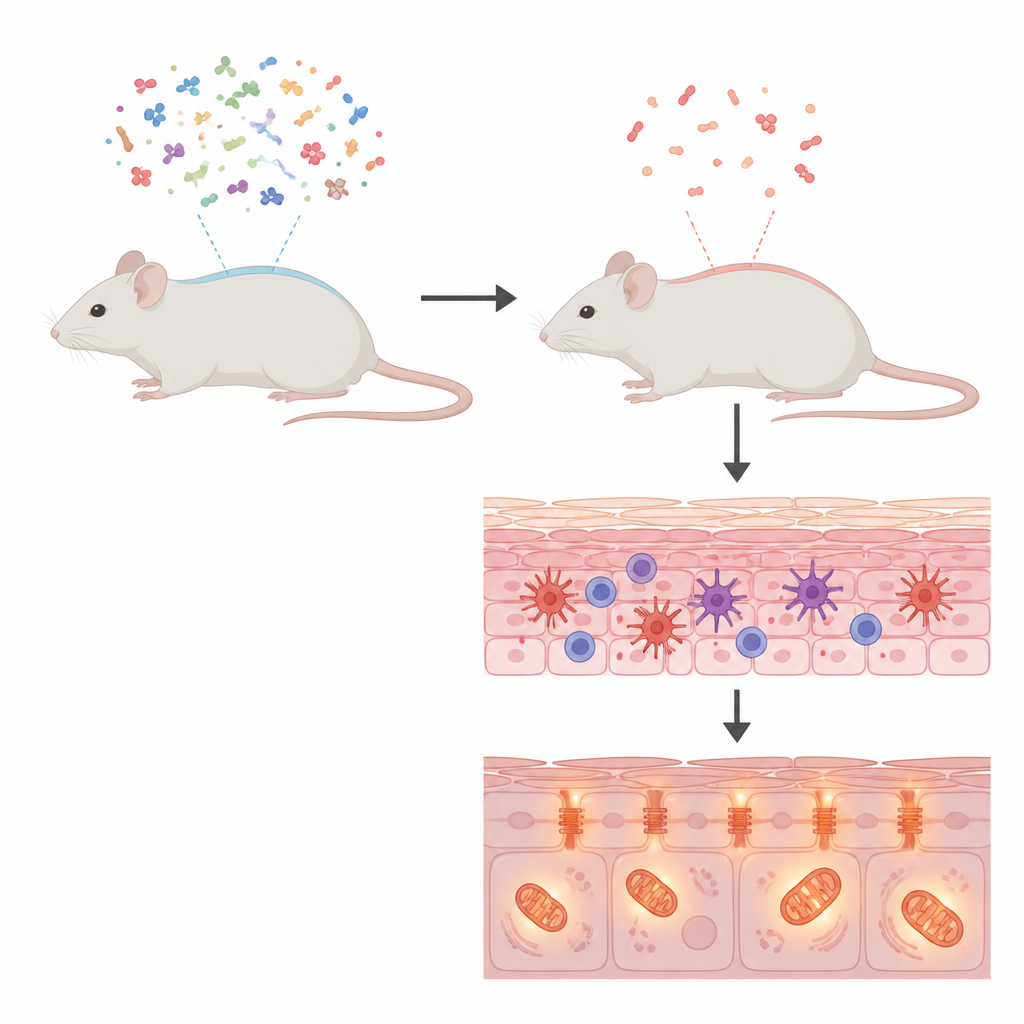Figure 1. Come la perdita di un interruttore di controllo cutaneo rimodella i batteri di superficie e l’attività difensiva nella pelle dei topi.