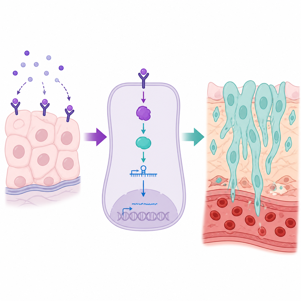 Figure 2. Activin A’nın tetiklediği moleküler zincirin, bir plasenta hücresini daha derinlemesine invaziv bir hücre tipine dönüştürürken hücre içindeki süreci.