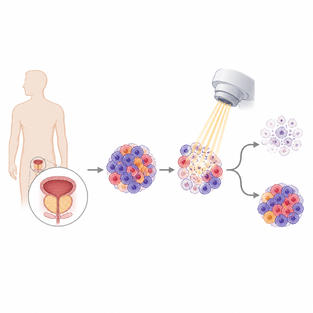 Figure 1. How prostate tumors can survive radiation and why some cells become harder to kill than others.