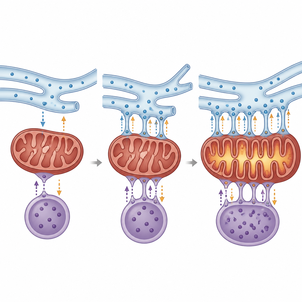 Figure 2. Stepwise view of endoplasmic reticulum, mitochondria, and lysosomes exchanging ions and fats to drive cancer cell fate.