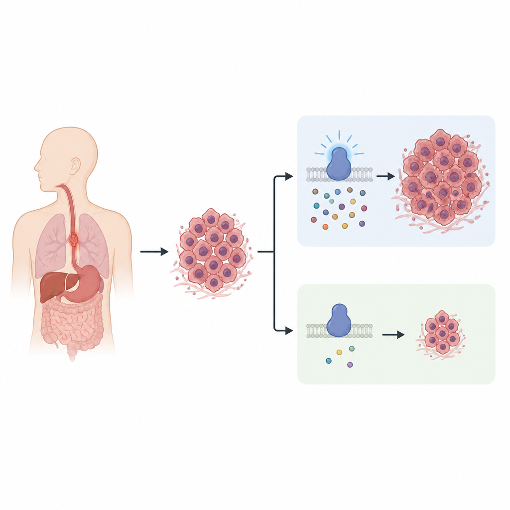 Figure 1. Jak zmieniony metabolizm „cegiełek” DNA i białko regulatorowe napędzają wzrost nowotworu przełyku.